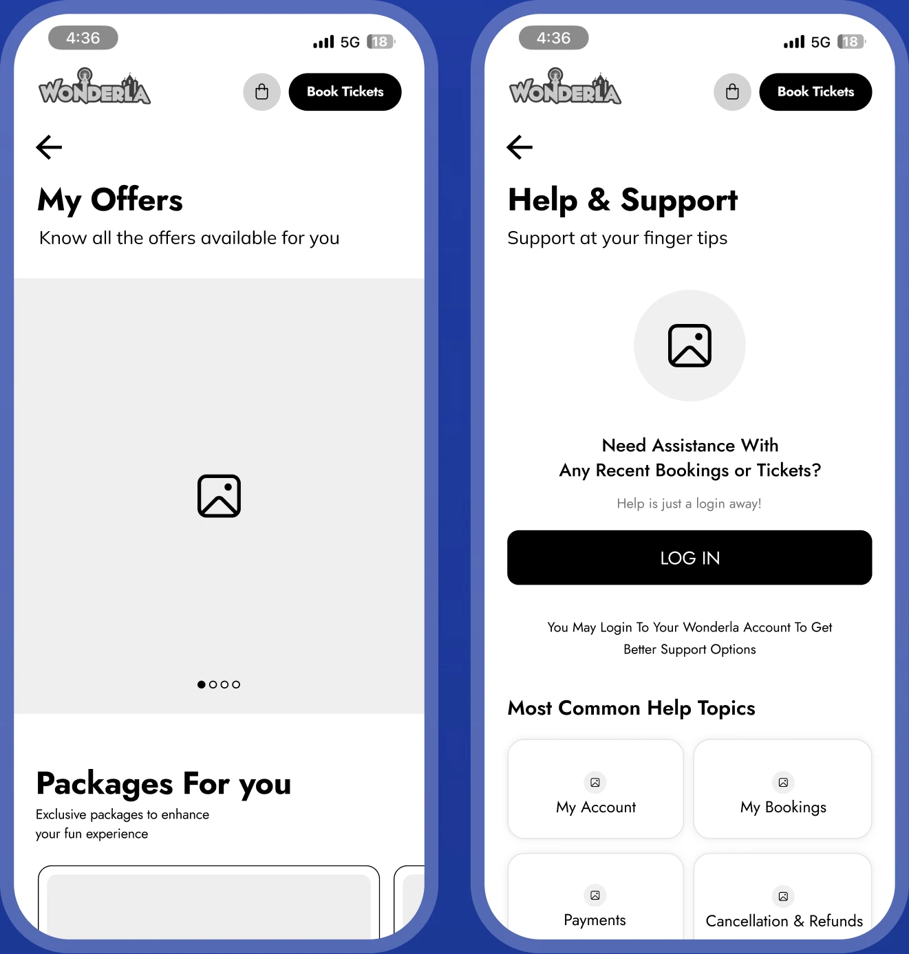 Account and help wireframes